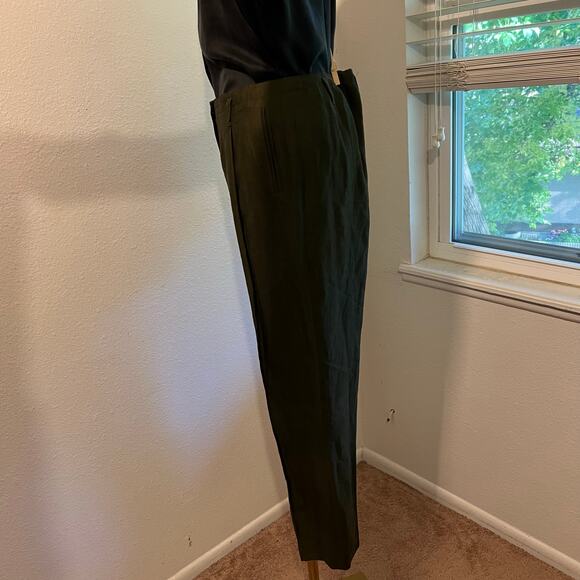 Kate Hill Dark Green Linen High Rise Relaxed Fit Trouser Pants Size 12 - Picture 3 of 13